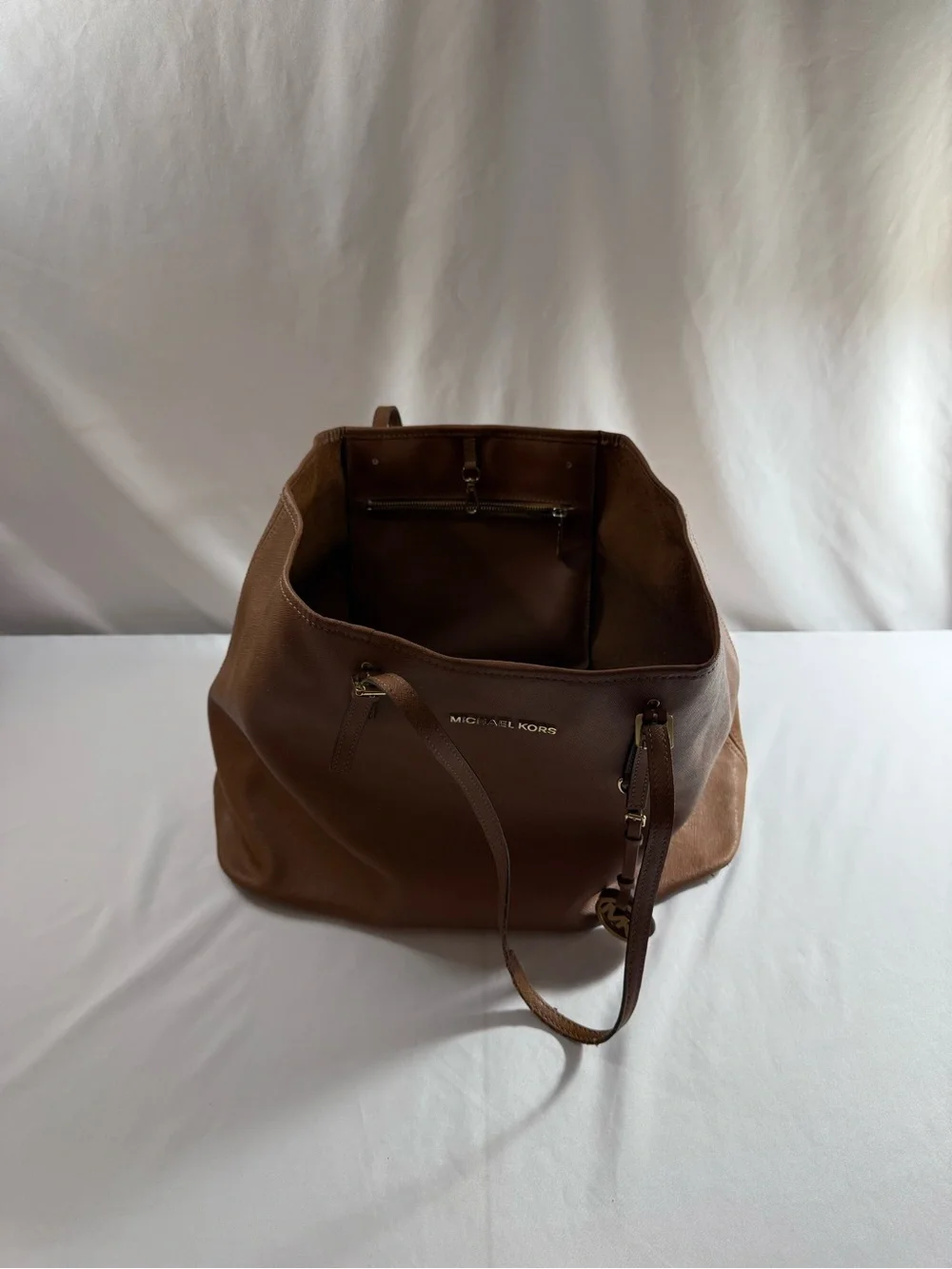 Michael Kors Cognac Saffiano Leather Tote with MK Charm